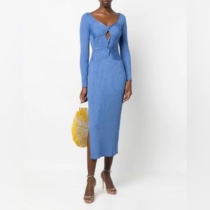Cult Gaia blue ribbed-knit long-sleeve dress: wedding guest dress